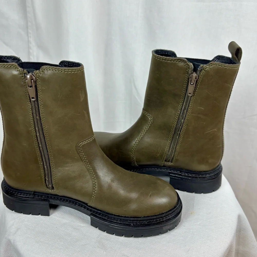 ZARA‎ Olive Green Leather Chelsea Boots Women’s EU 35 / US 3.5 /  Junior 4.5